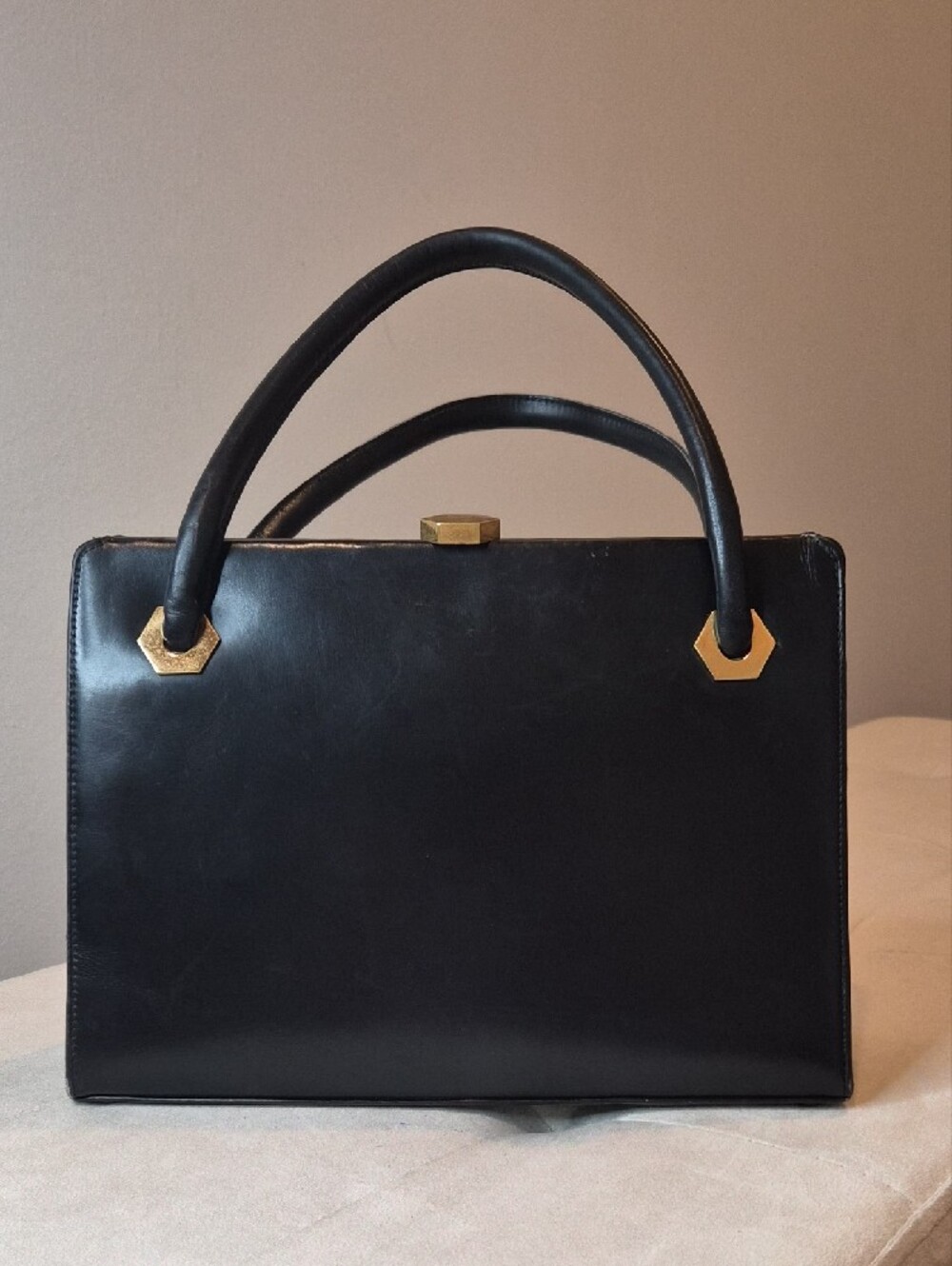 Vintage Mark Cross Italian Calf Leather Bag With Gold Plated Brass Hardware